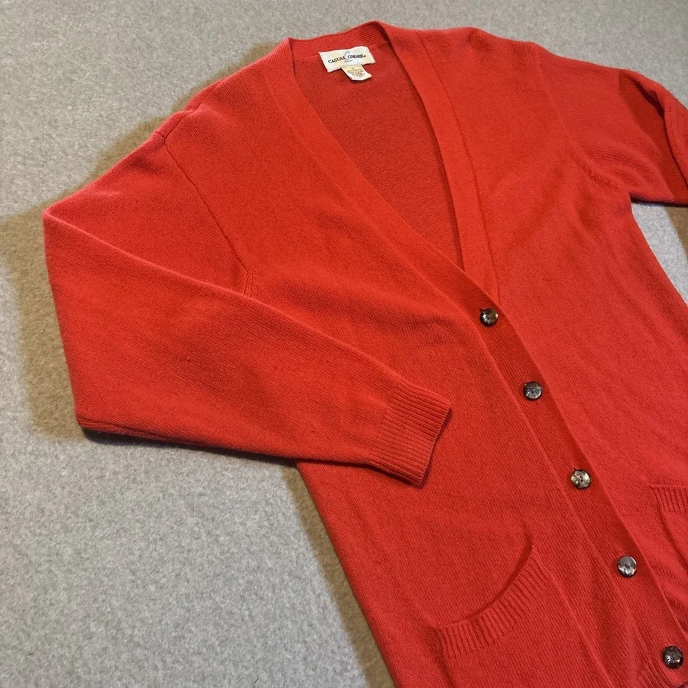 Casual Corner 100% Lambs Wool Red Cardigan Sweater Men's L Button Up‎ W/ Pockets
